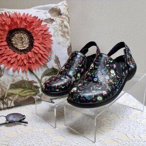 Alegria Slingback Croc Black Floral Cushioned Adjustable Strap Size US 8 EU 38